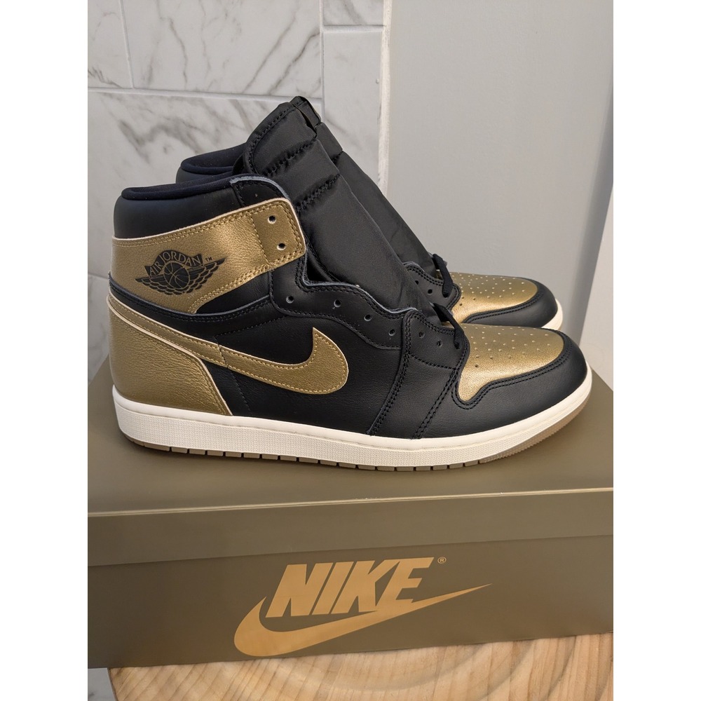 Air Jordan 1 Retro High OG Black Metallic Gold Sail Mens‎ Size 14 Shoes